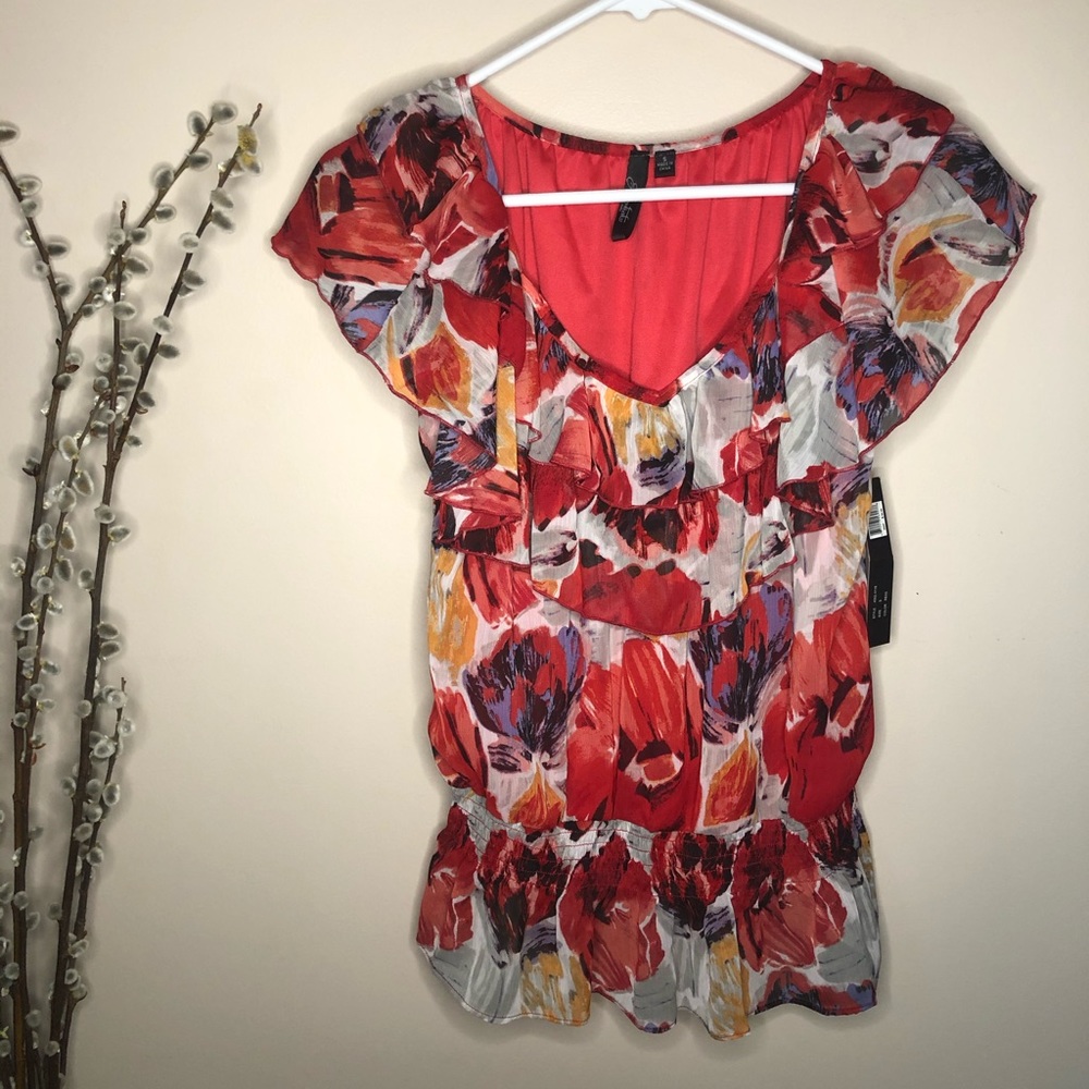 Essentials by Milano red, floral print, flowy-top